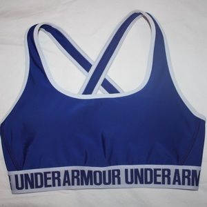 blue under armour cross back supportive sports bra